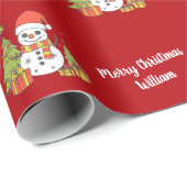 Vrolijk Kerstfeest Schattige Sneeuwman Boom Patroo Cadeaupapier (Rol Hoek)