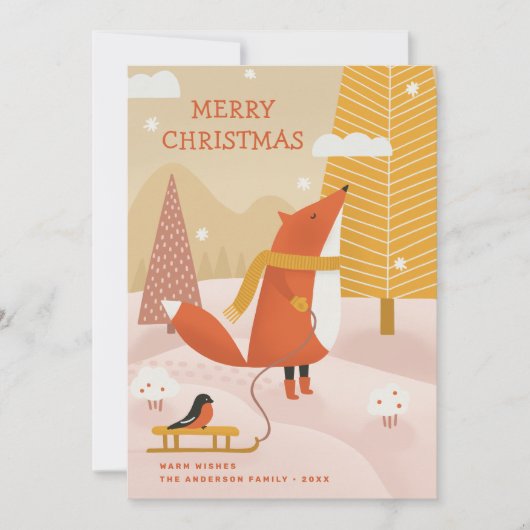 vrolijk kerstfeest. Schattige winterbos vossendier Feestdagenkaart (Voorkant)