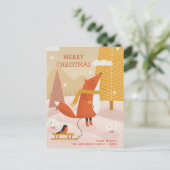 vrolijk kerstfeest. Schattige winterbos vossendier Feestdagenkaart (Staand voorkant)