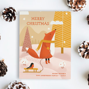 vrolijk kerstfeest. Schattige winterbos vossendier Feestdagenkaart