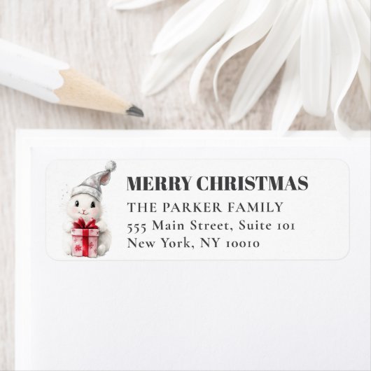 vrolijk kerstfeest! Schattige, witte konijn Santa  Etiket (Insitu)