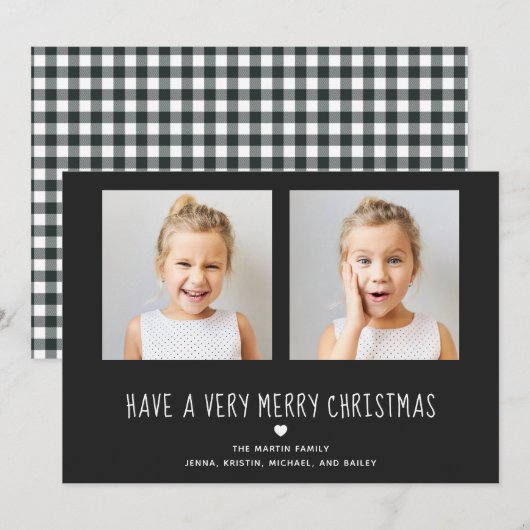 vrolijk kerstfeest | Schattige zwart met hart twee Feestdagenkaart (Voorkant / Achterkant)