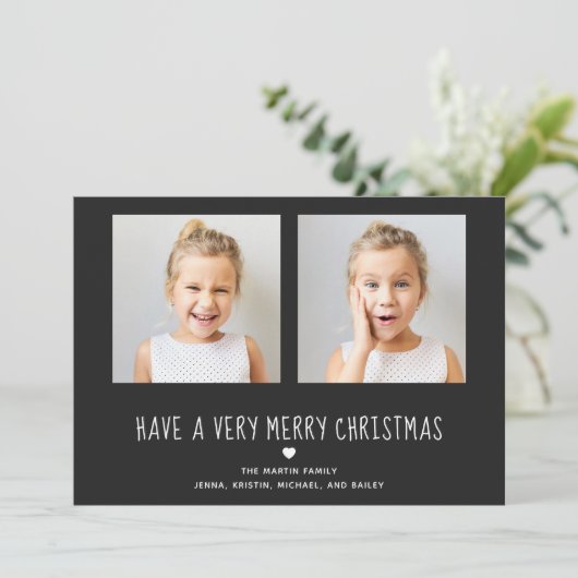 vrolijk kerstfeest | Schattige zwart met hart twee Feestdagenkaart (Staand voorkant)