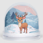 Vrolijk kerstfeest Schattigee Cartoon rendier in d Sneeuwbol (Voorkant)