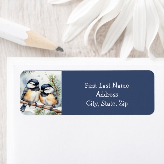 Vrolijk kerstfeest Schattigee Chickadee Birds Etiket (Insitu)