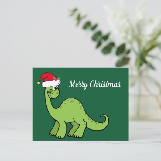 Vrolijk Kerstfeest Schattigee Dinosaurus Custom Gr Feestdagenkaart (Staand voorkant)