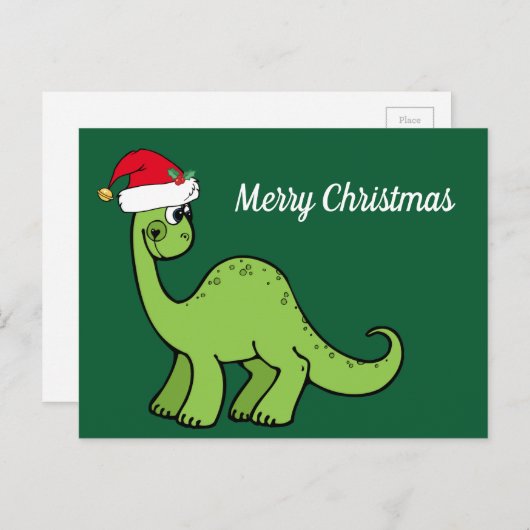 Vrolijk Kerstfeest Schattigee Dinosaurus Custom Gr Feestdagenkaart (Voorkant / Achterkant)