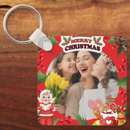 Vrolijk Kerstfeest Schattigee Foto Custom Sleutelh Sleutelhanger (Voorkant)