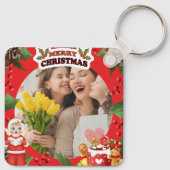 Vrolijk Kerstfeest Schattigee Foto Custom Sleutelh Sleutelhanger (Achterkant)