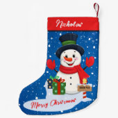 Vrolijk kerstfeest Schattigee gelukkige sneeuwman  Kleine Kerstsok (Achterkant)