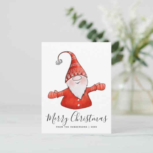 Vrolijk kerstfeest Schattigee Gnome Modern Feestdagenkaart (Staand voorkant)