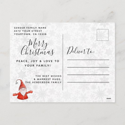 Vrolijk kerstfeest Schattigee Gnome Modern Feestdagenkaart (Achterkant)
