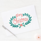 VROLIJK KERSTFEEST SCHATTIGEE HANDGETEKENDE HOLLY OVALE STICKER (Envelop)