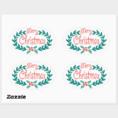 VROLIJK KERSTFEEST SCHATTIGEE HANDGETEKENDE HOLLY OVALE STICKER (Vel)