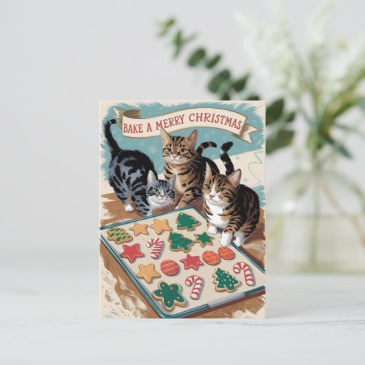 Vrolijk Kerstfeest Schattigee Katten Briefkaart (Staand voorkant)