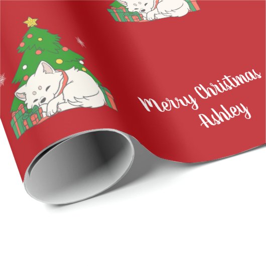 Vrolijk Kerstfeest Schattigee Kattenboom Rode Vint Cadeaupapier (Rol Hoek)