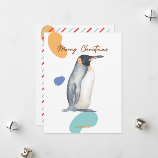 VROLIJK KERSTFEEST SCHATTIGEE KINDER PINGUIN VINTA FEESTDAGENKAART (Voorkant / Achterkant in situ)