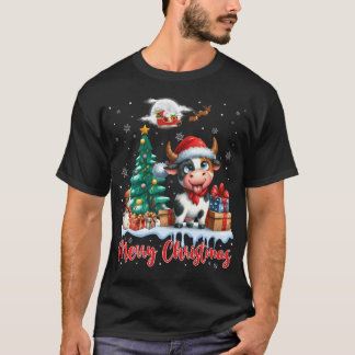 Vrolijk Kerstfeest Schattigee Koe Santa Hat Koe Lo T-shirt
