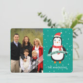 Vrolijk kerstfeest Schattigee Penquin gepersonalis Feestdagenkaart (Staand voorkant)