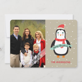 Vrolijk kerstfeest Schattigee Penquin gepersonalis Feestdagenkaart