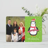 Vrolijk kerstfeest Schattigee Penquin gepersonalis Feestdagenkaart (Staand voorkant)