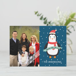 Vrolijk kerstfeest Schattigee Penquin gepersonalis Feestdagenkaart