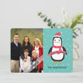 Vrolijk kerstfeest Schattigee Penquin gepersonalis Feestdagenkaart (Staand voorkant)
