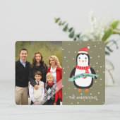 Vrolijk kerstfeest Schattigee Penquin gepersonalis Feestdagenkaart (Staand voorkant)