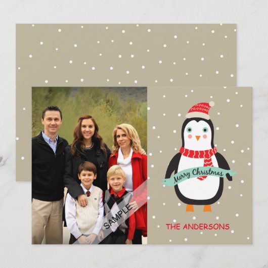 Vrolijk kerstfeest Schattigee Penquin gepersonalis Feestdagenkaart (Voorkant / Achterkant)