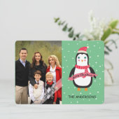 Vrolijk kerstfeest Schattigee Penquin gepersonalis Feestdagenkaart (Staand voorkant)