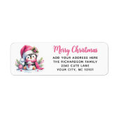 Vrolijk Kerstfeest Schattigee Pinguïn Custom Elega Etiket (Voorkant)
