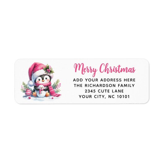 Vrolijk Kerstfeest Schattigee Pinguïn Custom Elega Etiket (Voorkant)