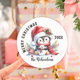 Vrolijk kerstfeest Schattigee pinguïn Ronde Sticker