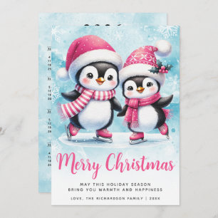 Vrolijk kerstfeest Schattigee pinguïn schaatsers R Feestdagenkaart