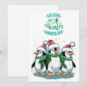 Vrolijk kerstfeest Schattigee pinguïns Feestdagenkaart (Voorkant / Achterkant)