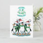 Vrolijk kerstfeest Schattigee pinguïns Feestdagenkaart (Staand voorkant)