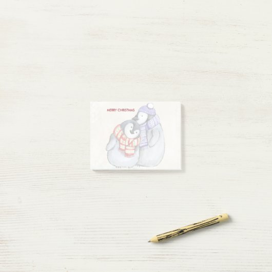 Vrolijk kerstfeest Schattigee pinguïns in wintersj Post-it® Notes (Op bureau)