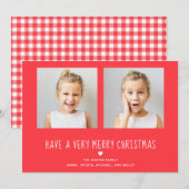 vrolijk kerstfeest | Schattigee rode en witte twee Feestdagenkaart (Voorkant / Achterkant)