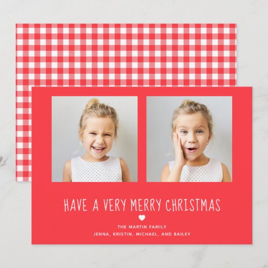 vrolijk kerstfeest | Schattigee rode en witte twee Feestdagenkaart (Voorkant / Achterkant)