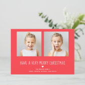vrolijk kerstfeest | Schattigee rode en witte twee Feestdagenkaart (Staand voorkant)