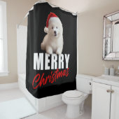 Vrolijk kerstfeest Schattigee Samoyed Puppy met Sa Douchegordijn (In situ)
