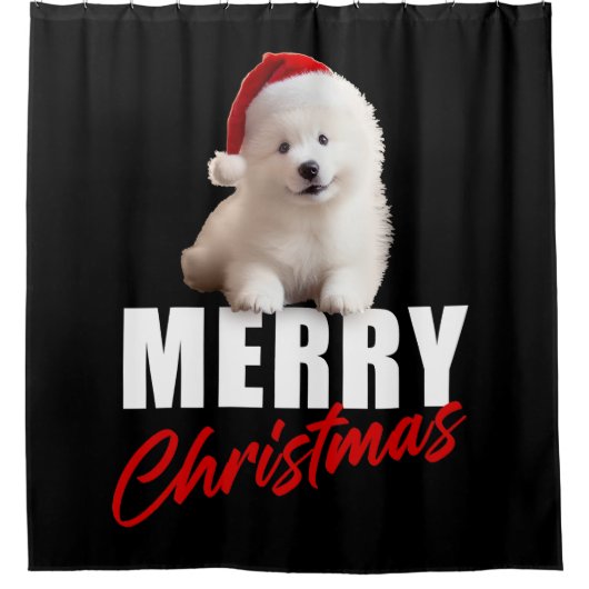 Vrolijk kerstfeest Schattigee Samoyed Puppy met Sa Douchegordijn (Voorkant)