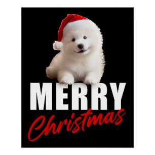 Vrolijk kerstfeest Schattigee Samoyed Puppy met Sa Perfect Poster