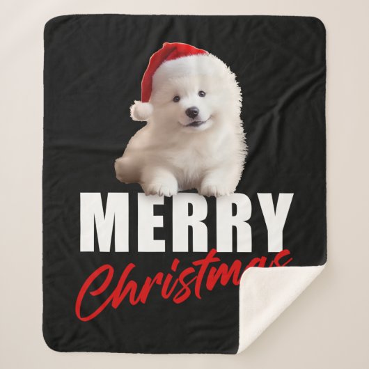Vrolijk kerstfeest Schattigee Samoyed Puppy met Sa Sherpa Deken (Voorkant)