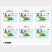 Vrolijk Kerstfeest Schattigee Schildpad Schaatsen  Vierkante Sticker (Vel)