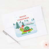 Vrolijk Kerstfeest Schattigee Schildpad Schaatsen  Vierkante Sticker (Envelop)