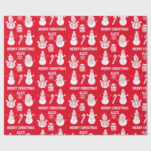 Vrolijk Kerstfeest Schattigee Sneeuwman Naam Xmas  Cadeaupapier (Vlak)