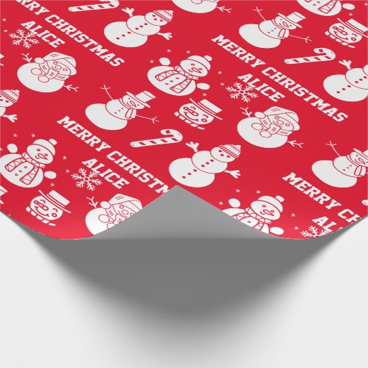 Vrolijk Kerstfeest Schattigee Sneeuwman Naam Xmas  Cadeaupapier (Hoek)