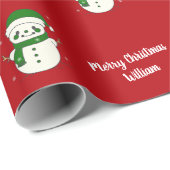 Vrolijk Kerstfeest Schattigee Sneeuwman Patroon  Cadeaupapier (Rol Hoek)