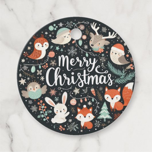 Vrolijk Kerstfeest Schattigee Vossen en Konijnen F Bedankjes Labels (Voorkant)